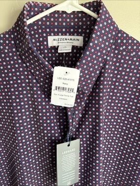 NWT Mizzen+Main Navy Patterned Performance Men’s Shirt (trim fit XL)